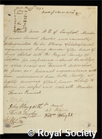 Currie, James: certificate of election to the Royal Society