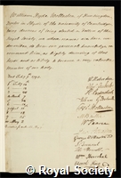 Wollaston, William Hyde: certificate of election to the Royal Society