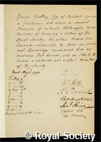 Gostling, George: certificate of election to the Royal Society