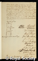 Earle, Sir James: certificate of election to the Royal Society