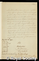 Henslow, Sir John: certificate of election to the Royal Society