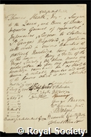 Keate, Thomas: certificate of election to the Royal Society