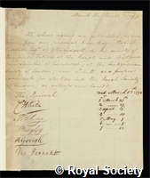 Riddell, Robert: certificate of election to the Royal Society
