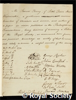 Young, Thomas: certificate of election to the Royal Society
