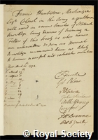 Mackenzie, Francis Humberstone, Lord Seaforth and Baron Mackenzie: certificate of election to the Royal Society