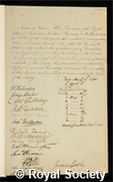 Hulme, Nathaniel: certificate of election to the Royal Society