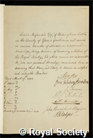 Majendie, Lewis: certificate of election to the Royal Society