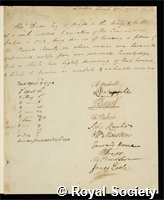 Dirom, Alexander: certificate of election to the Royal Society
