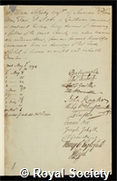 Sotheby, William: certificate of election to the Royal Society