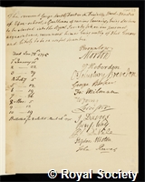 Heath, George: certificate of election to the Royal Society