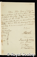 Blane, William: certificate of election to the Royal Society