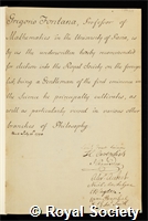 Fontana, Gregorio: certificate of election to the Royal Society