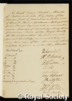 Impey, Sir Elijah: certificate of election to the Royal Society