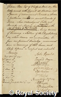 Petrie, William: certificate of election to the Royal Society