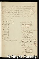 Larkins, William: certificate of election to the Royal Society