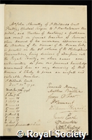 Abernethy,  John: certificate of election to the Royal Society