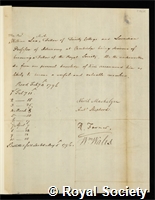 Lax, William: certificate of election to the Royal Society