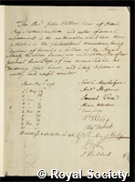 Hellins, John: certificate of election to the Royal Society