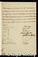 Capper, Robert: certificate of election to the Royal Society