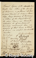 Lysons, Samuel: certificate of election to the Royal Society