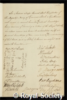 Hamond, Sir Andrew Snape: certificate of election to the Royal Society
