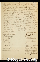 Parr, Bartholomew: certificate of election to the Royal Society