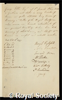 Ellis, George: certificate of election to the Royal Society