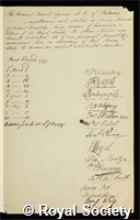 Lysons, Daniel: certificate of election to the Royal Society