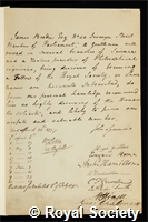 Brodie, James: certificate of election to the Royal Society