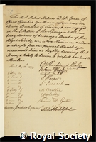 Holmes, Robert: certificate of election to the Royal Society