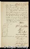 Rennie, John: certificate of election to the Royal Society
