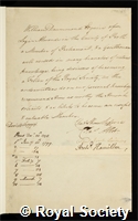 Drummond, Sir William: certificate of election to the Royal Society