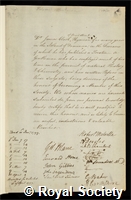 Clark, James: certificate of election to the Royal Society