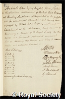 Blair, Archibald: certificate of election to the Royal Society