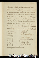 Mills, Abraham: certificate of election to the Royal Society