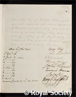 Ellis, John: certificate of election to the Royal Society: certificate of election to the Royal Society