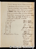 Burney, Charles: certificate of election to the Royal Society