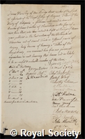Ware, James: certificate of election to the Royal Society