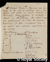 Fowler, Richard: certificate of election to the Royal Society