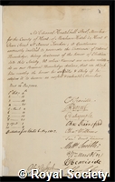 Knatchbull, Sir Edward: certificate of election to the Royal Society