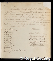 Conolly, Valentine: certificate of election to the Royal Society