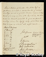 Holford, Robert: certificate of election to the Royal Society