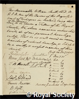 Smith, Sir William Cusac: certificate of election to the Royal Society