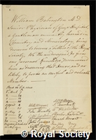 Babington, William: certificate of election to the Royal Society