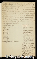 Barrow, Sir John: certificate of election to the Royal Society