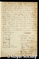 Thomas, Honoratus Leigh: certificate of election to the Royal Society