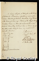 Clayton, Sir Richard: certificate of election to the Royal Society