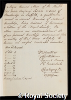 Moor, Edward: certificate of election to the Royal Society