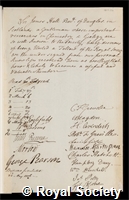 Hall, Sir James: certificate of election to the Royal Society