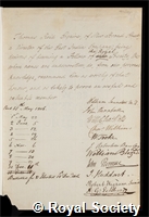 Reid, Sir Thomas: certificate of election to the Royal Society
